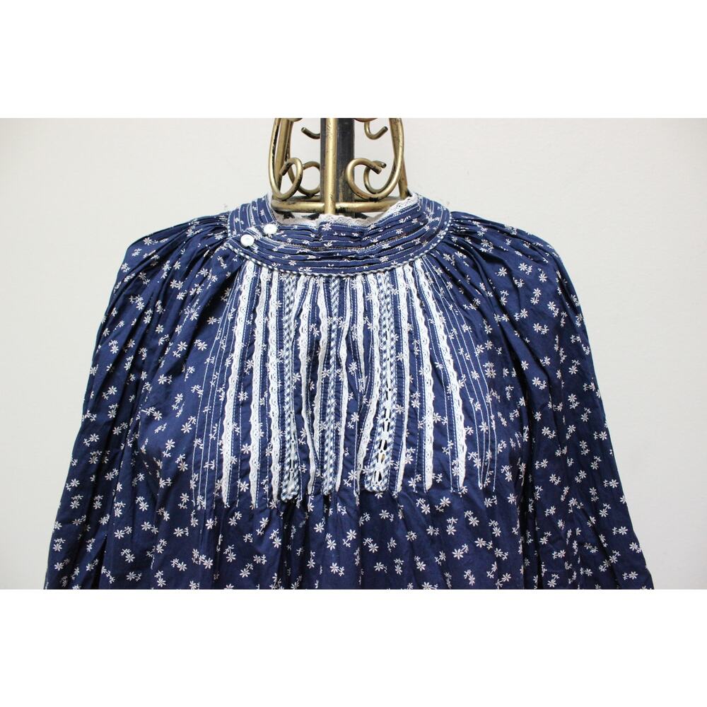 Doen Navy Beatrice Blue Floral Long Sleeve Pleated High Collar Dress Size XXL - Picture 4 of 8